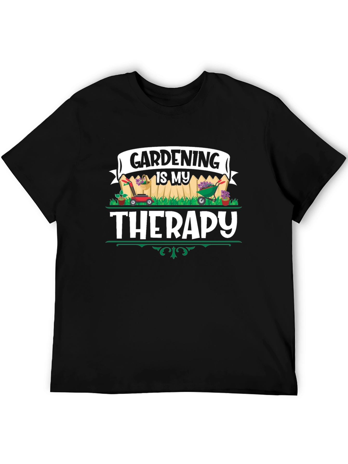 Gardening is My Therapy Black T-Shirt