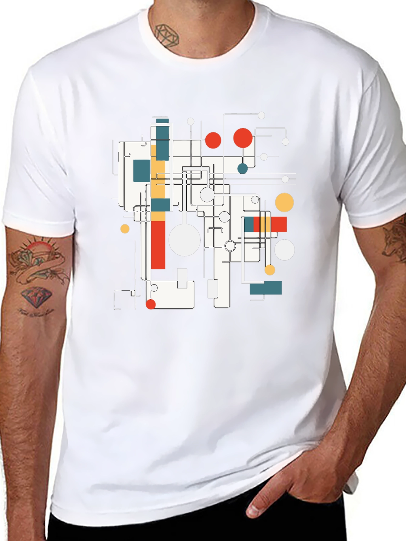 Abstract Geometric Design Black T-Shirt
