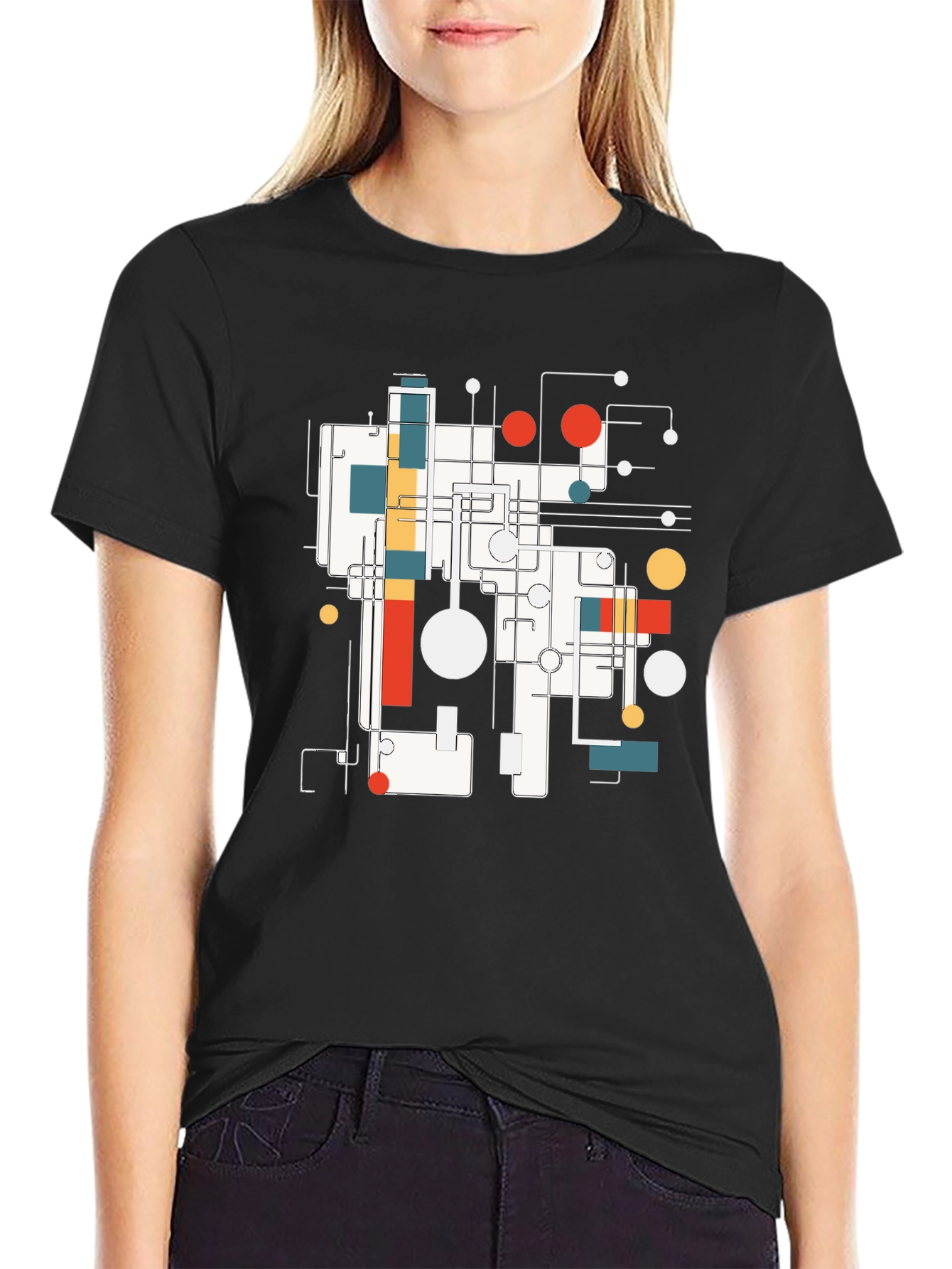 Abstract Geometric Design Black T-Shirt