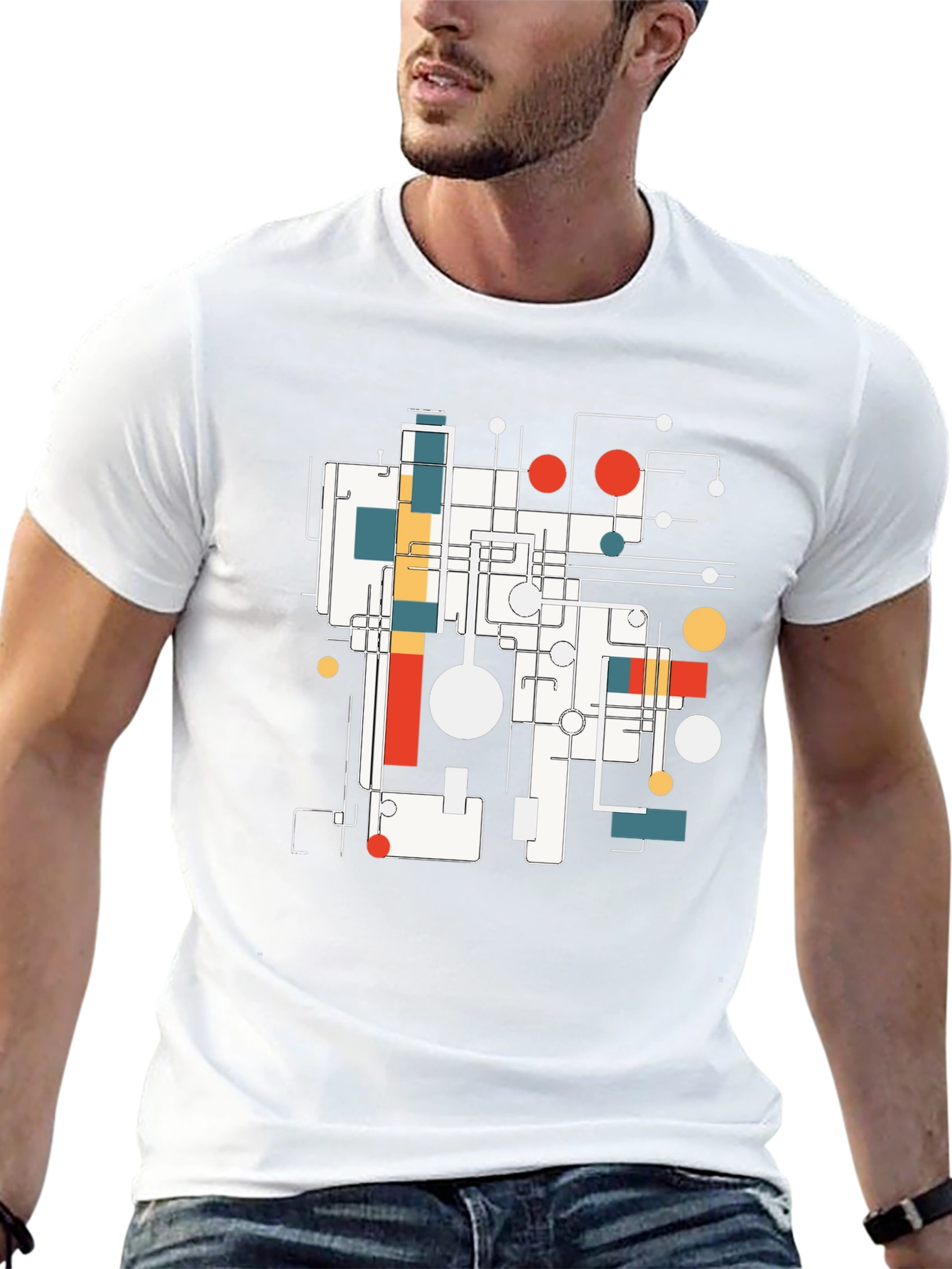 Abstract Geometric Design Black T-Shirt