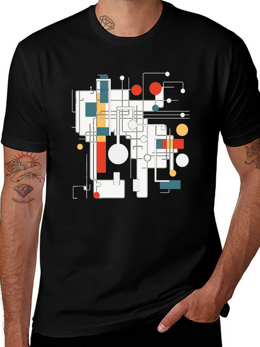 Abstract Geometric Design Black T-Shirt