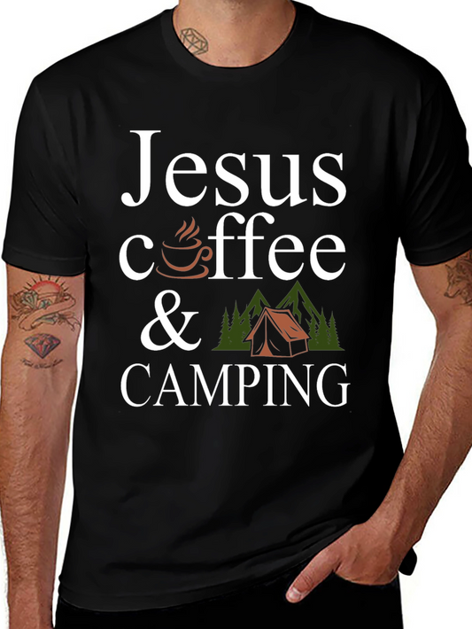 Jesus Coffee Camping Black Graphic T-Shirt