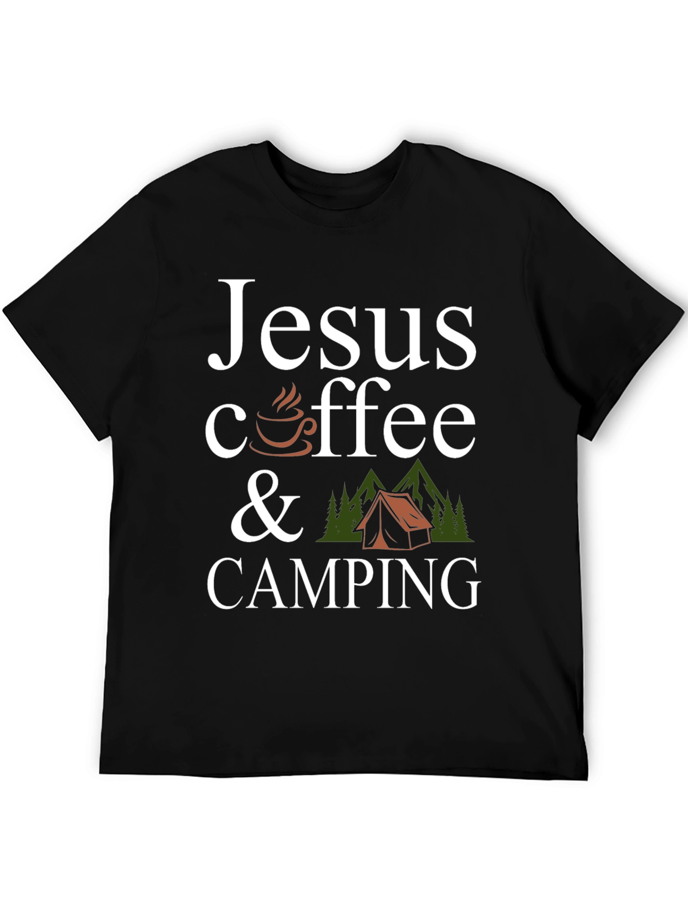 Jesus Coffee Camping Black Graphic T-Shirt