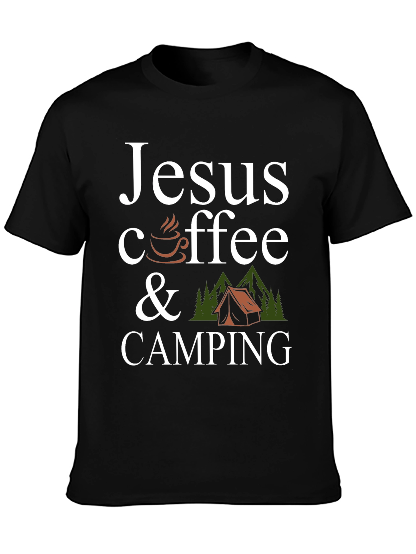 Jesus Coffee Camping Black Graphic T-Shirt