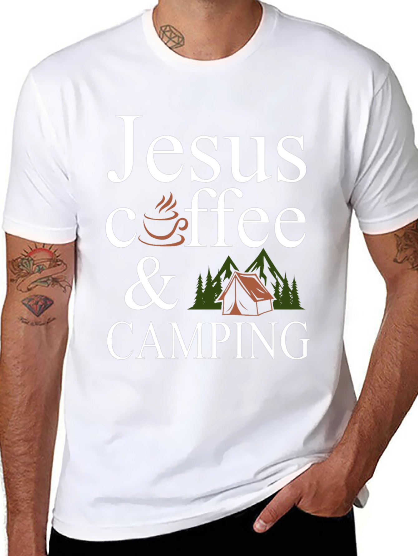 Jesus Coffee Camping Black Graphic T-Shirt
