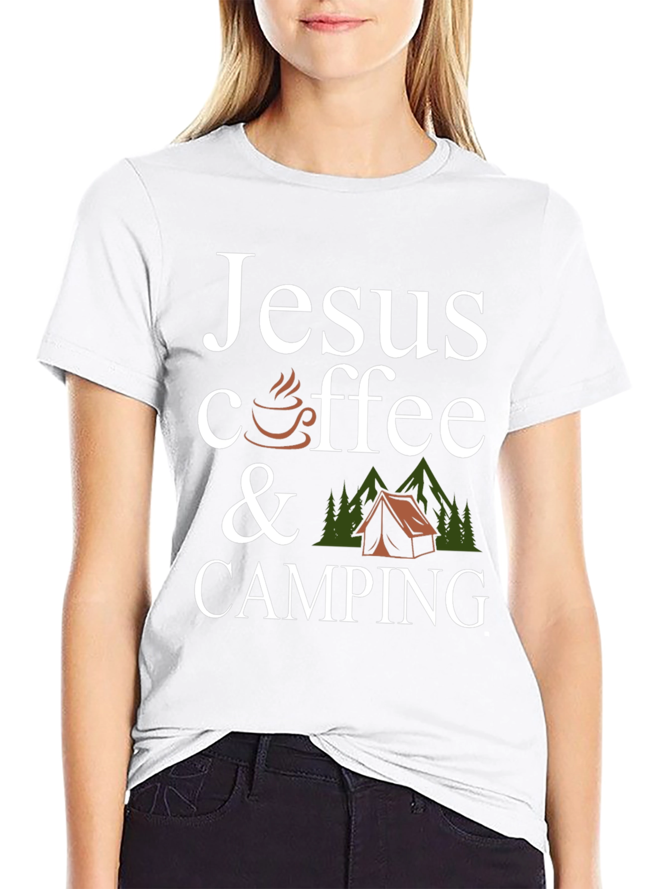 Jesus Coffee Camping Black Graphic T-Shirt