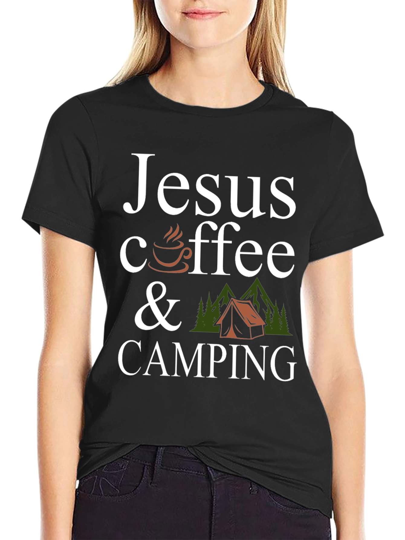 Jesus Coffee Camping Black Graphic T-Shirt