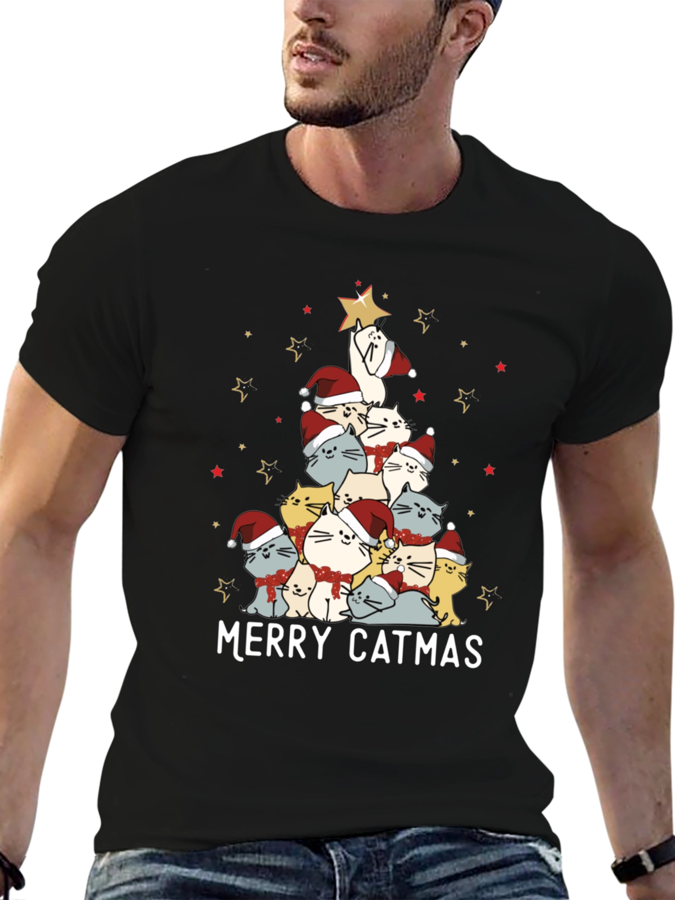 Merry Catmas Cat Christmas Tree T-Shirt