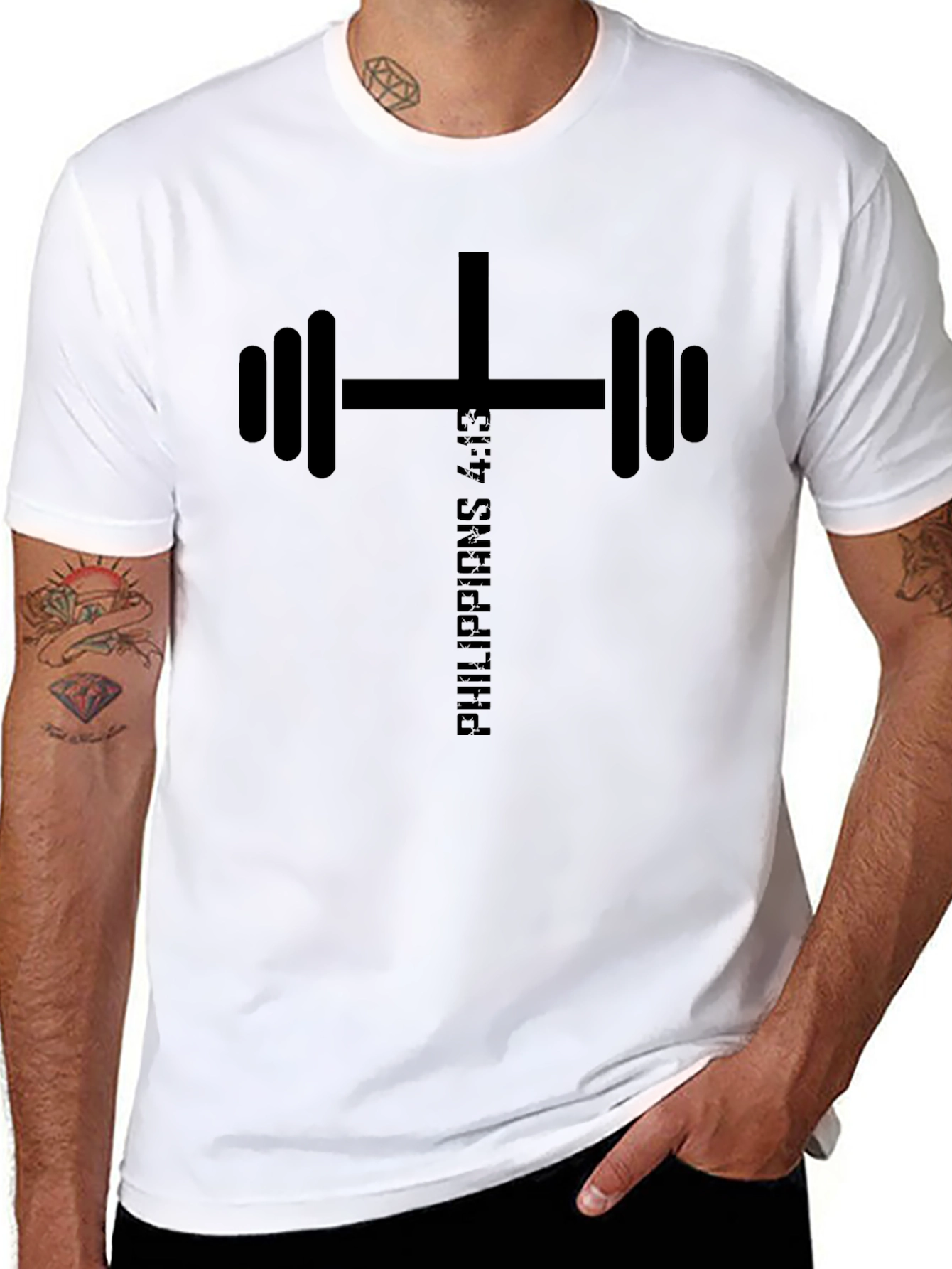 Philippians 4:13 Cross Barbell T-Shirt