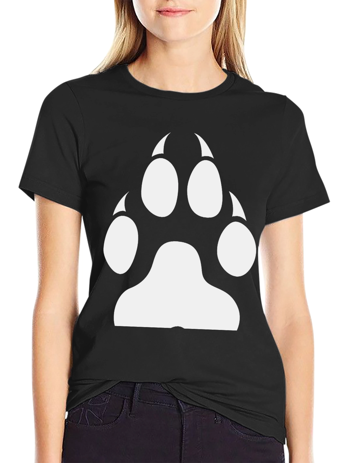Cool Black Tee with White Paw Print Graphic