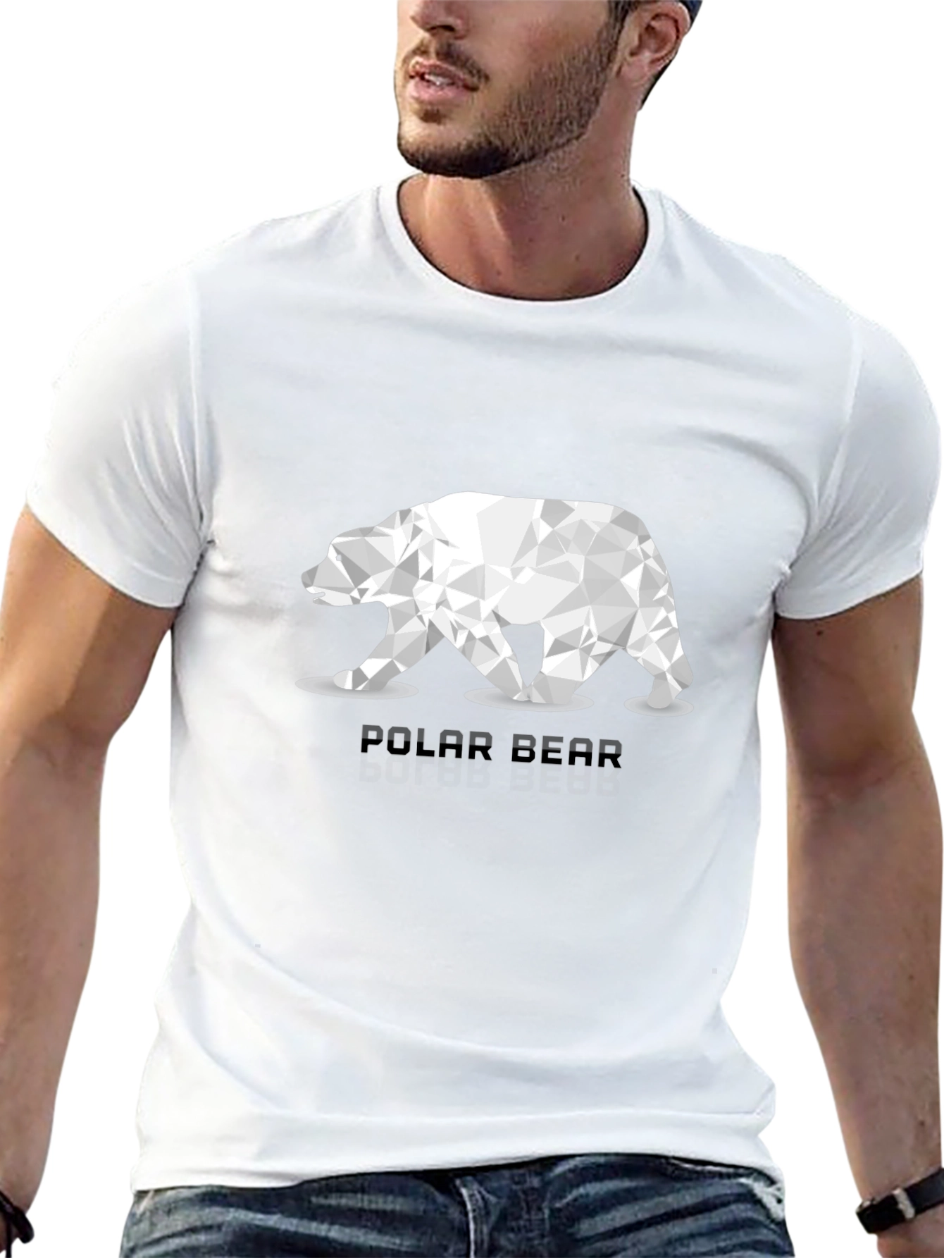 Geometric Polar Bear Graphic T-Shirt - Black