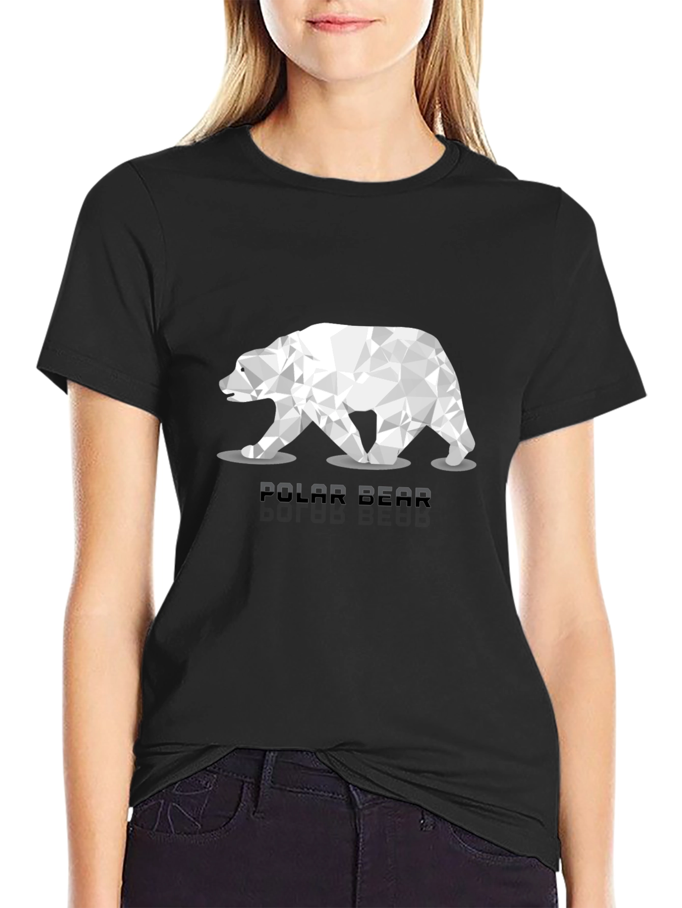 Geometric Polar Bear Graphic T-Shirt - Black