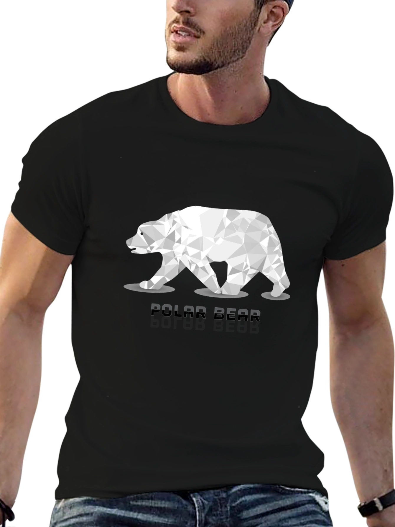 Geometric Polar Bear Graphic T-Shirt - Black