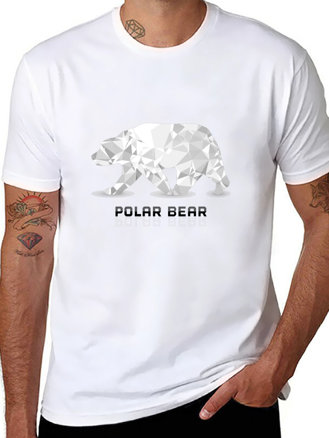 Geometric Polar Bear Graphic T-Shirt - Black