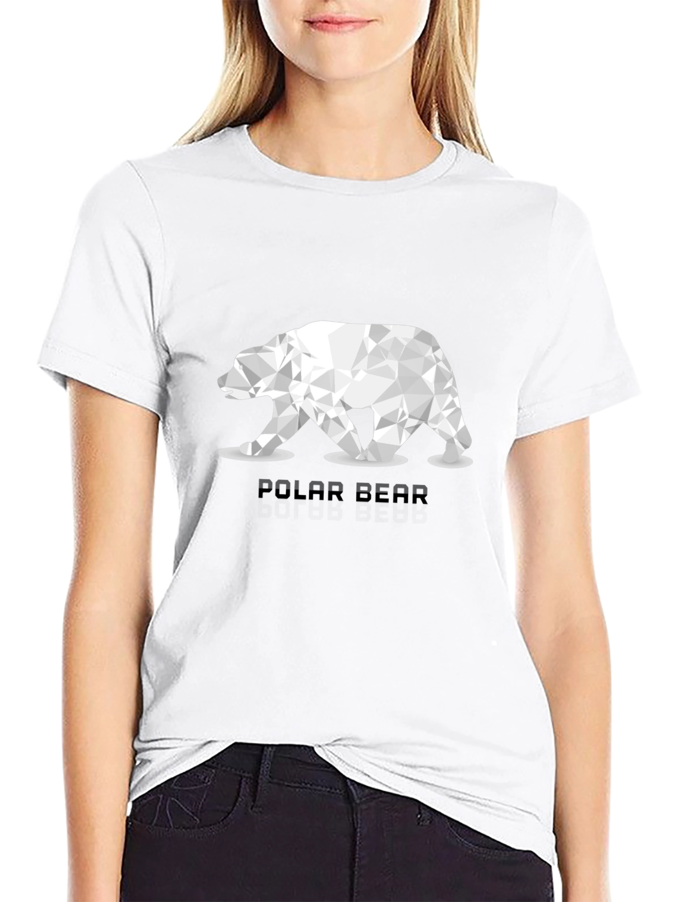 Geometric Polar Bear Graphic T-Shirt - Black