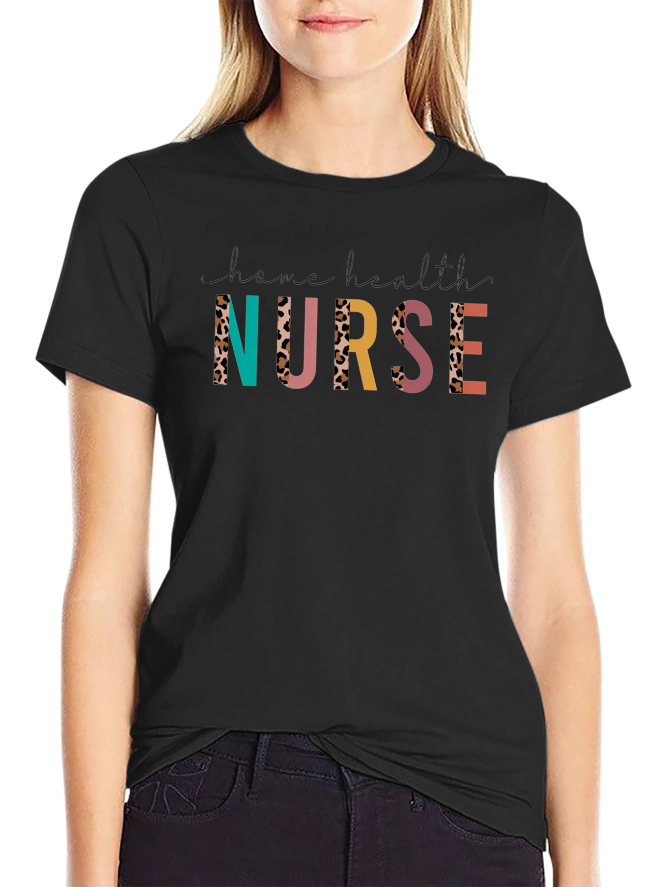 Trendy Nurse T-Shirt with Leopard Print Accents