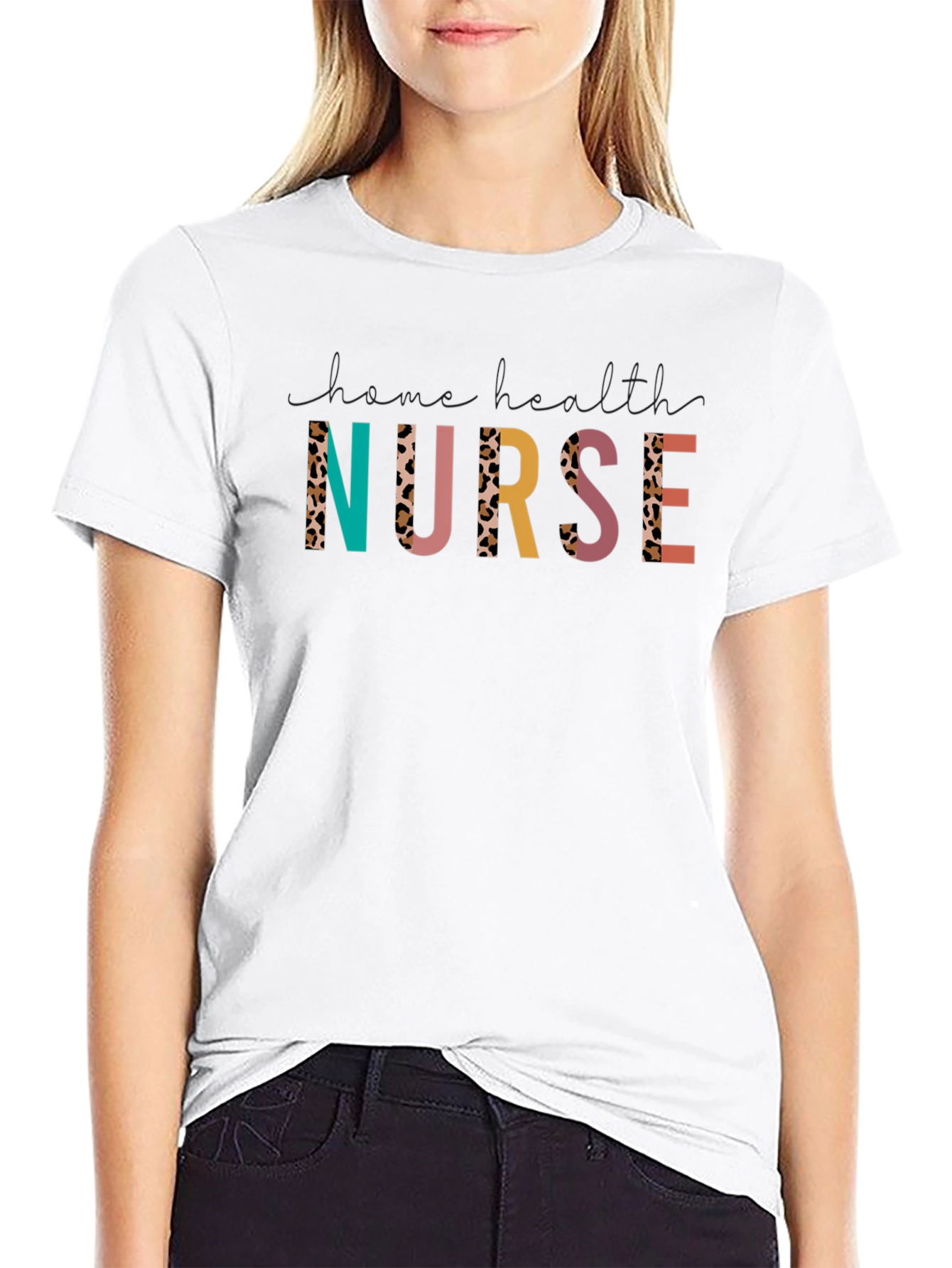 Trendy Nurse T-Shirt with Leopard Print Accents
