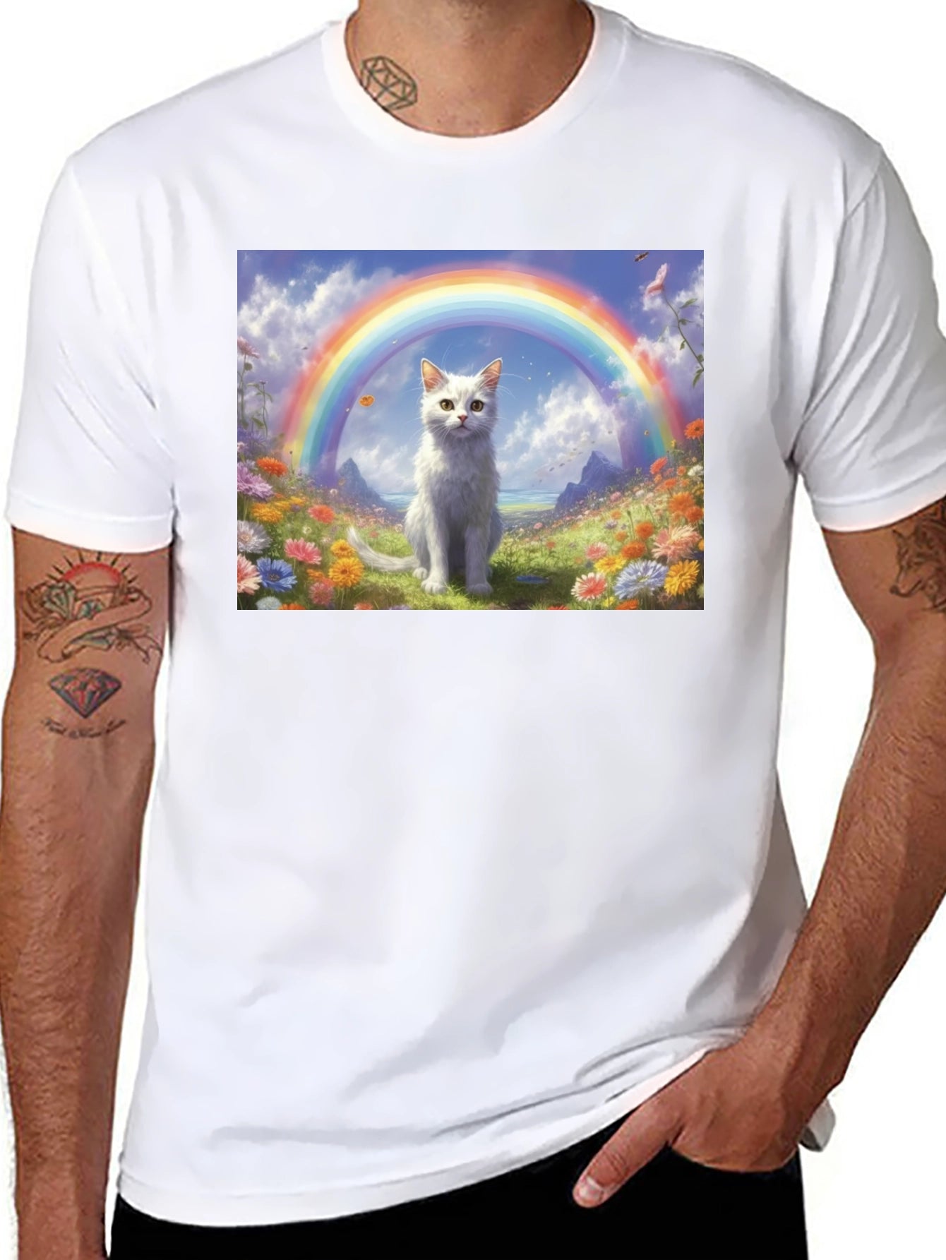 Cat Rainbow Field T-Shirt - Unique Design