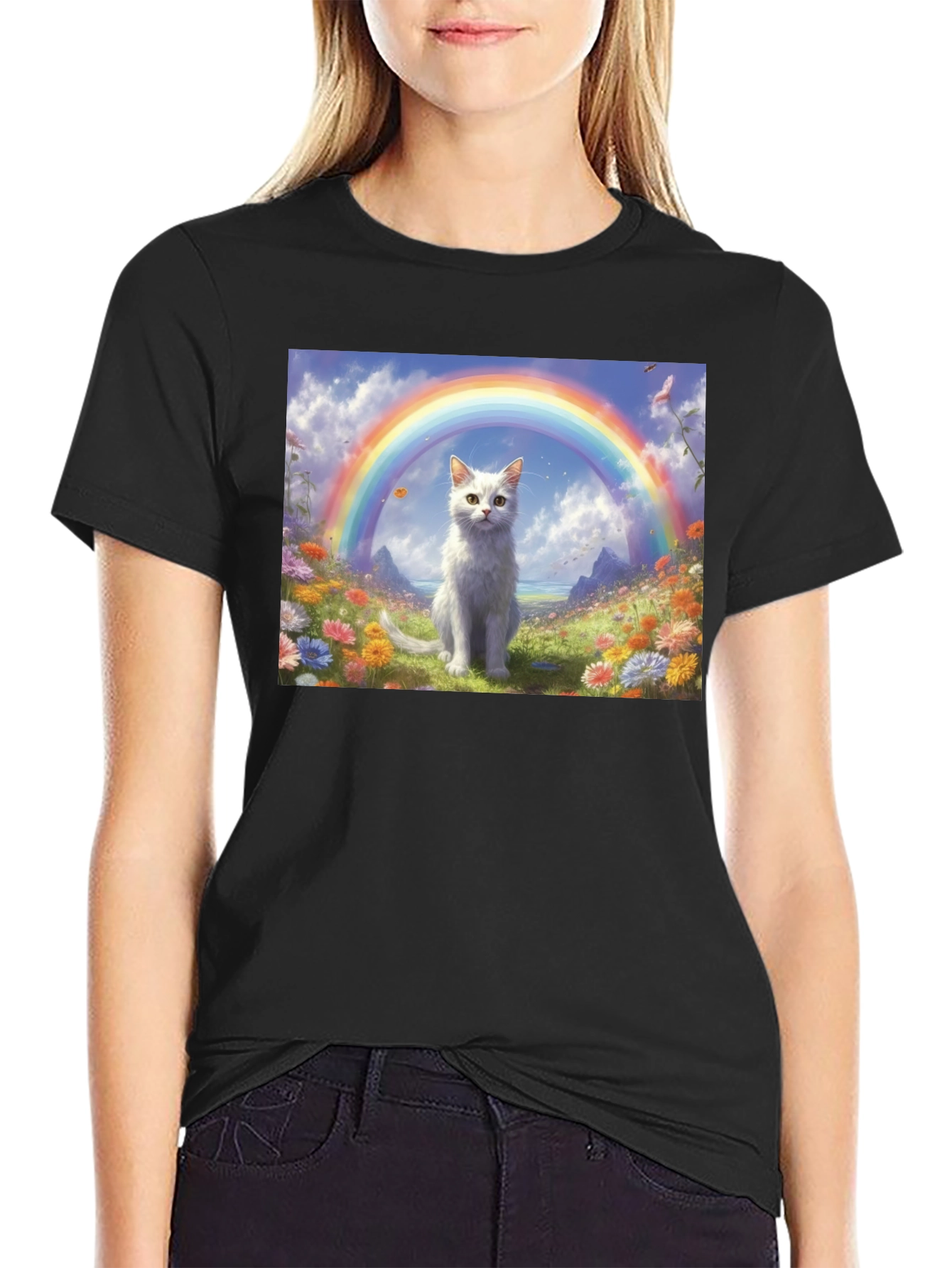 Cat Rainbow Field T-Shirt - Unique Design