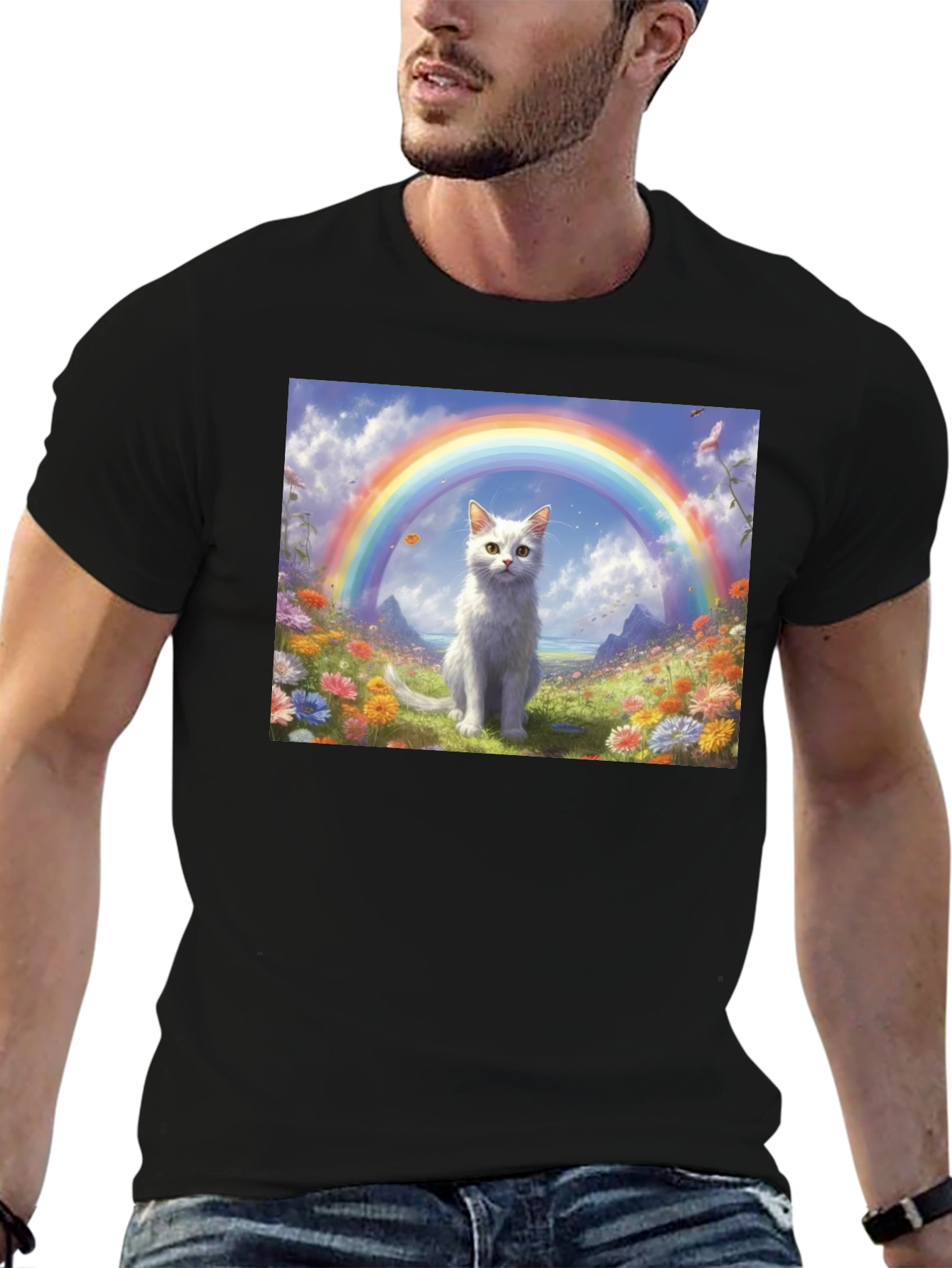 Cat Rainbow Field T-Shirt - Unique Design