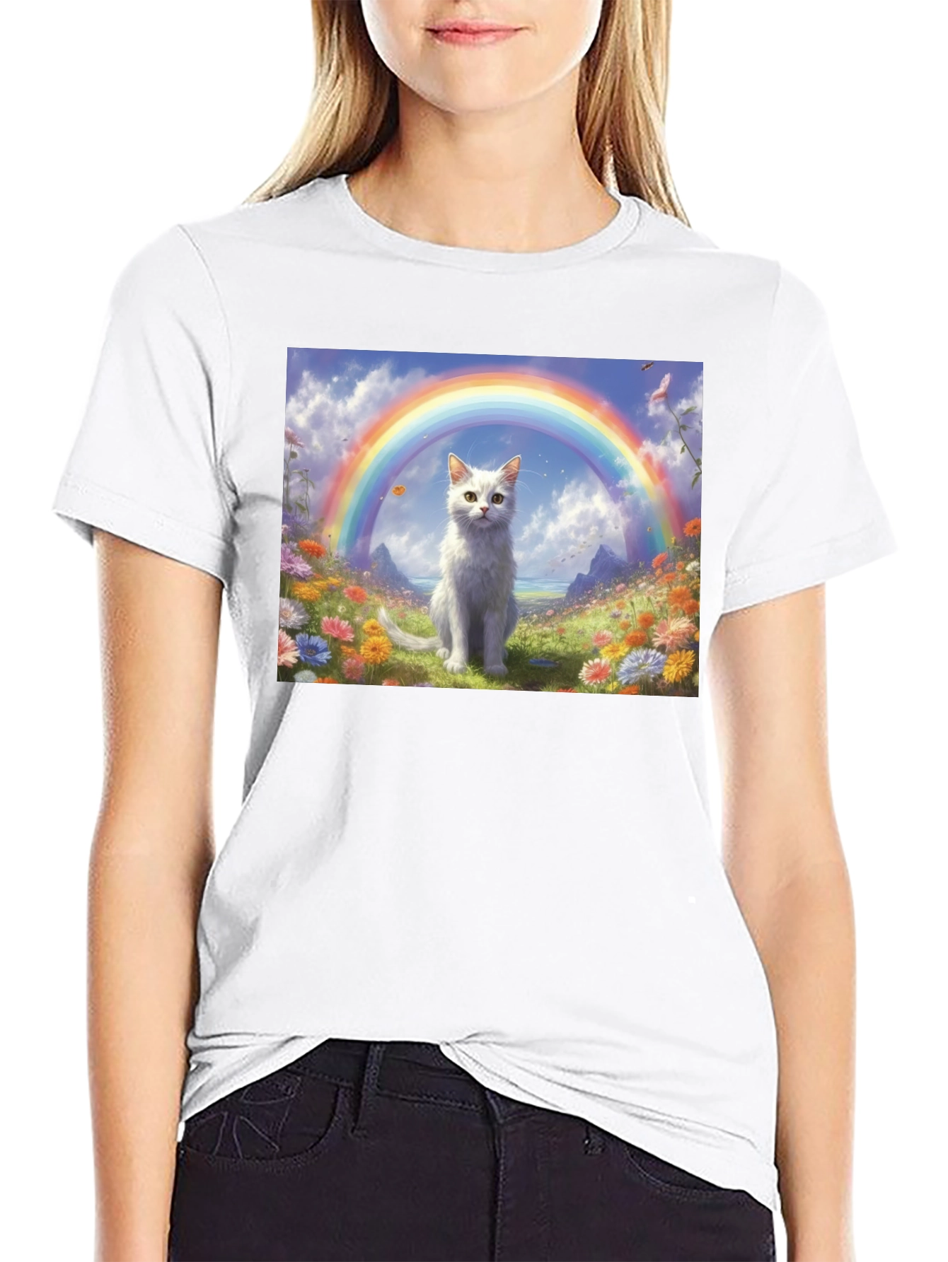 Cat Rainbow Field T-Shirt - Unique Design