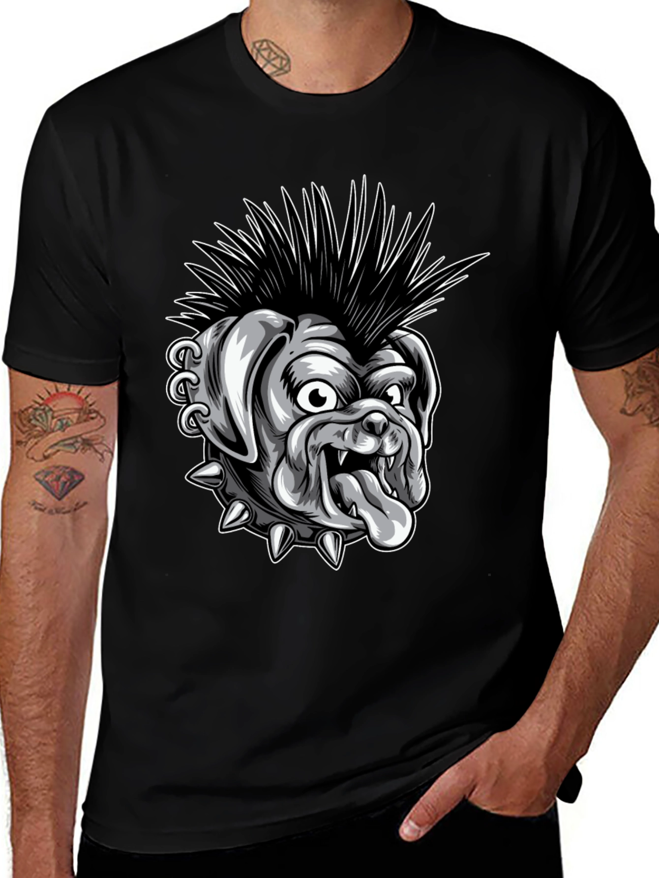 Punk Bulldog Graphic T-Shirt - Black Cotton Tee