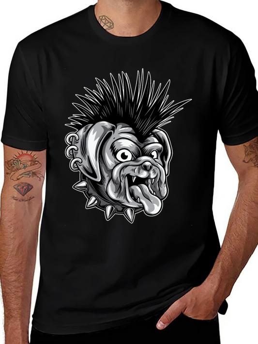 Punk Bulldog Graphic T-Shirt - Black Cotton Tee