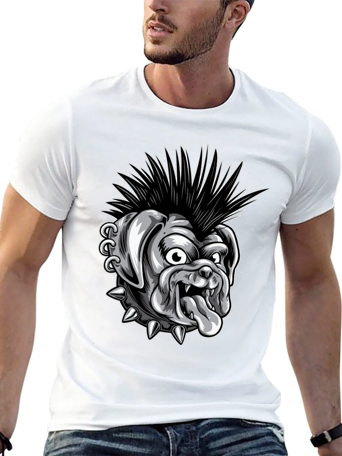 Punk Bulldog Graphic T-Shirt - Black Cotton Tee