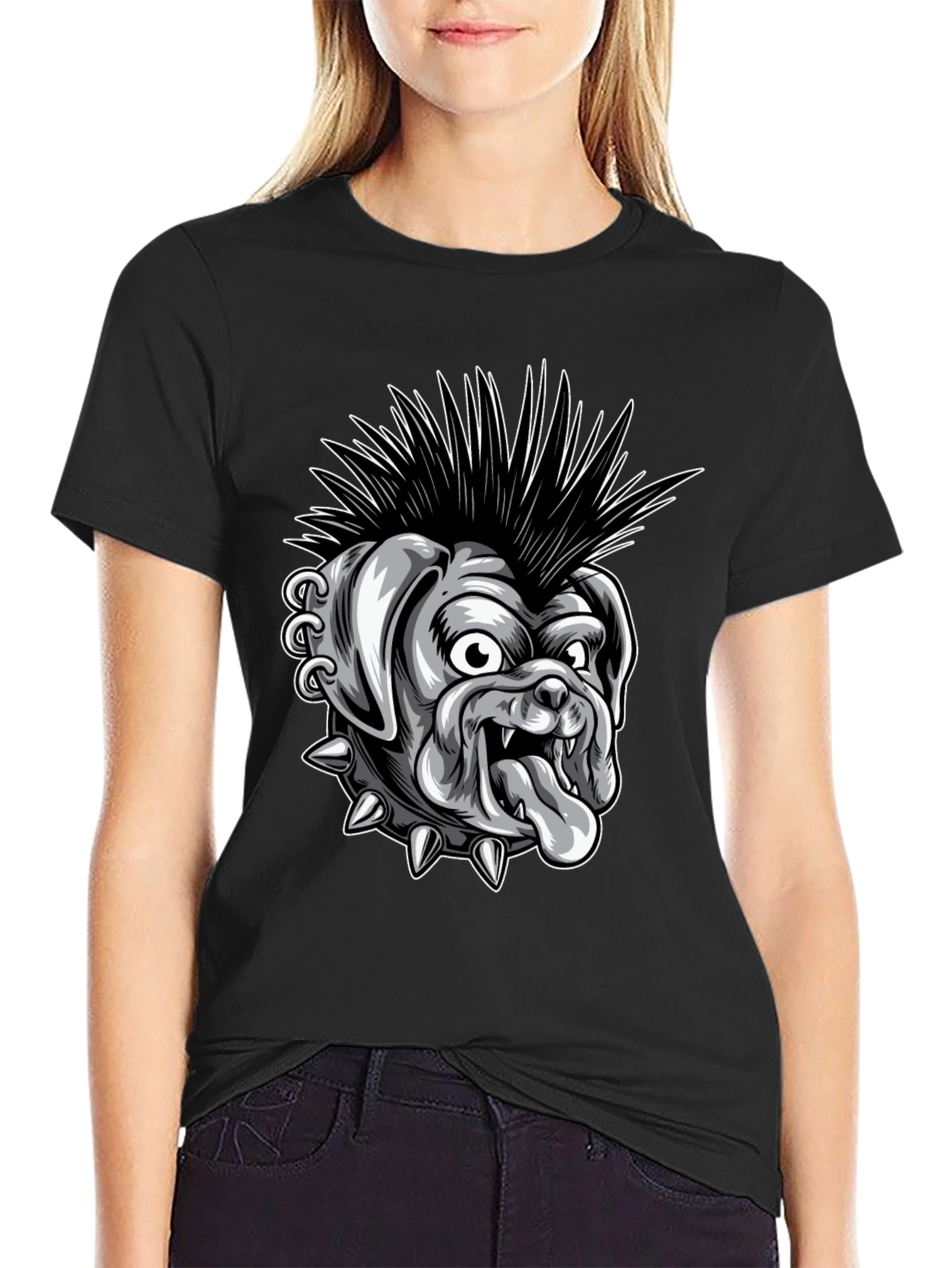 Punk Bulldog Graphic T-Shirt - Black Cotton Tee