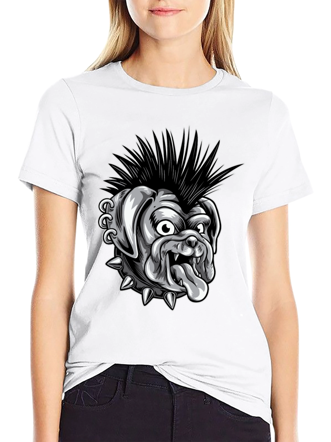 Punk Bulldog Graphic T-Shirt - Black Cotton Tee