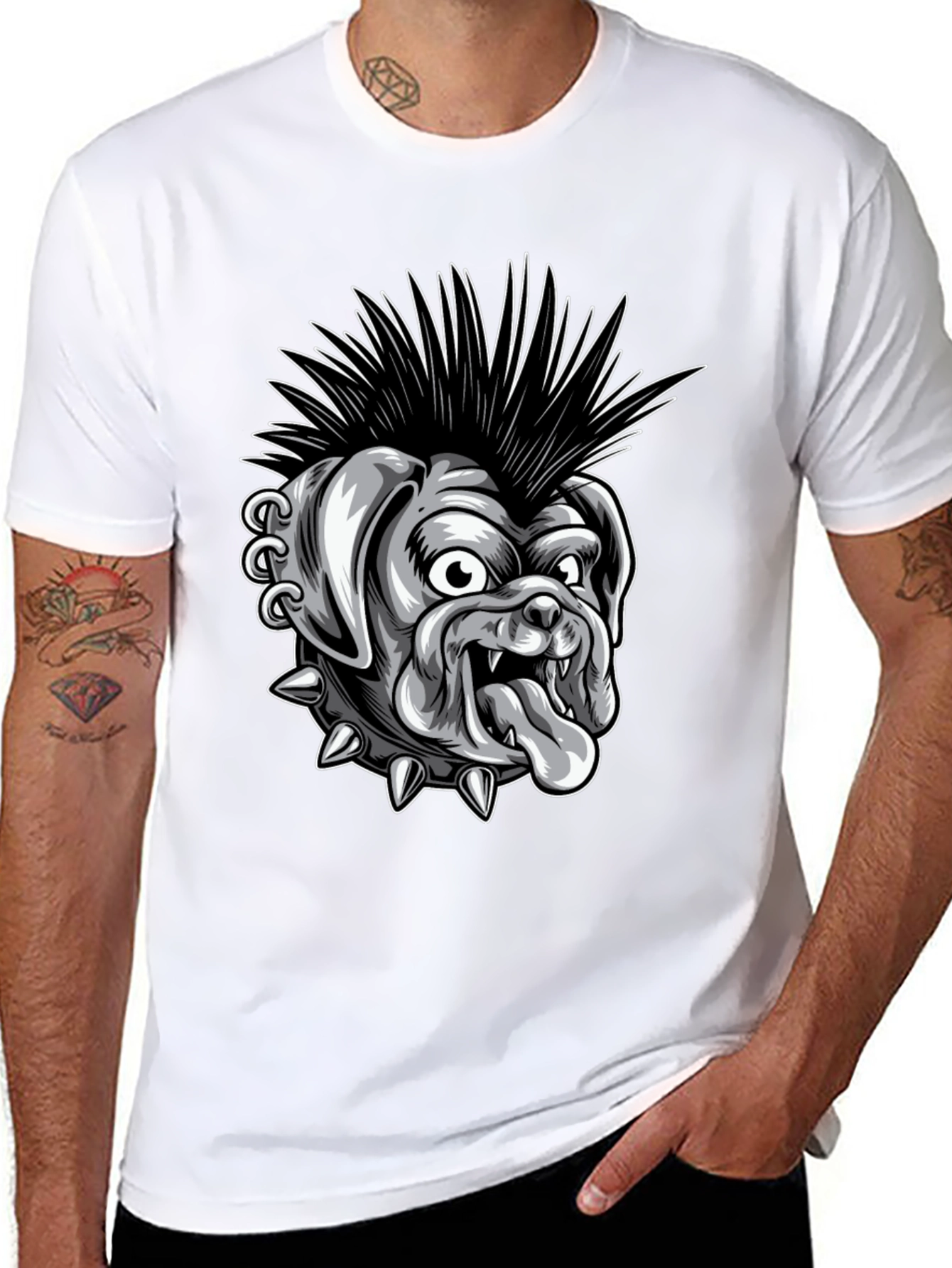 Punk Bulldog Graphic T-Shirt - Black Cotton Tee