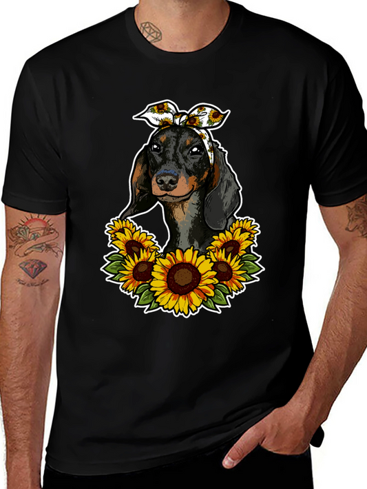 Dachshund Sunflower Bandana Graphic Tee - Cute Dog Lover Shirt