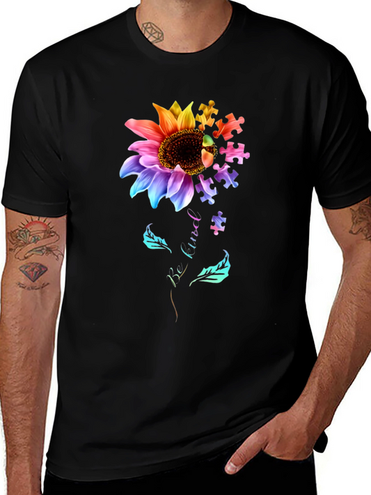 Autism Awareness Sunflower Puzzle Piece Graphic T-Shirt