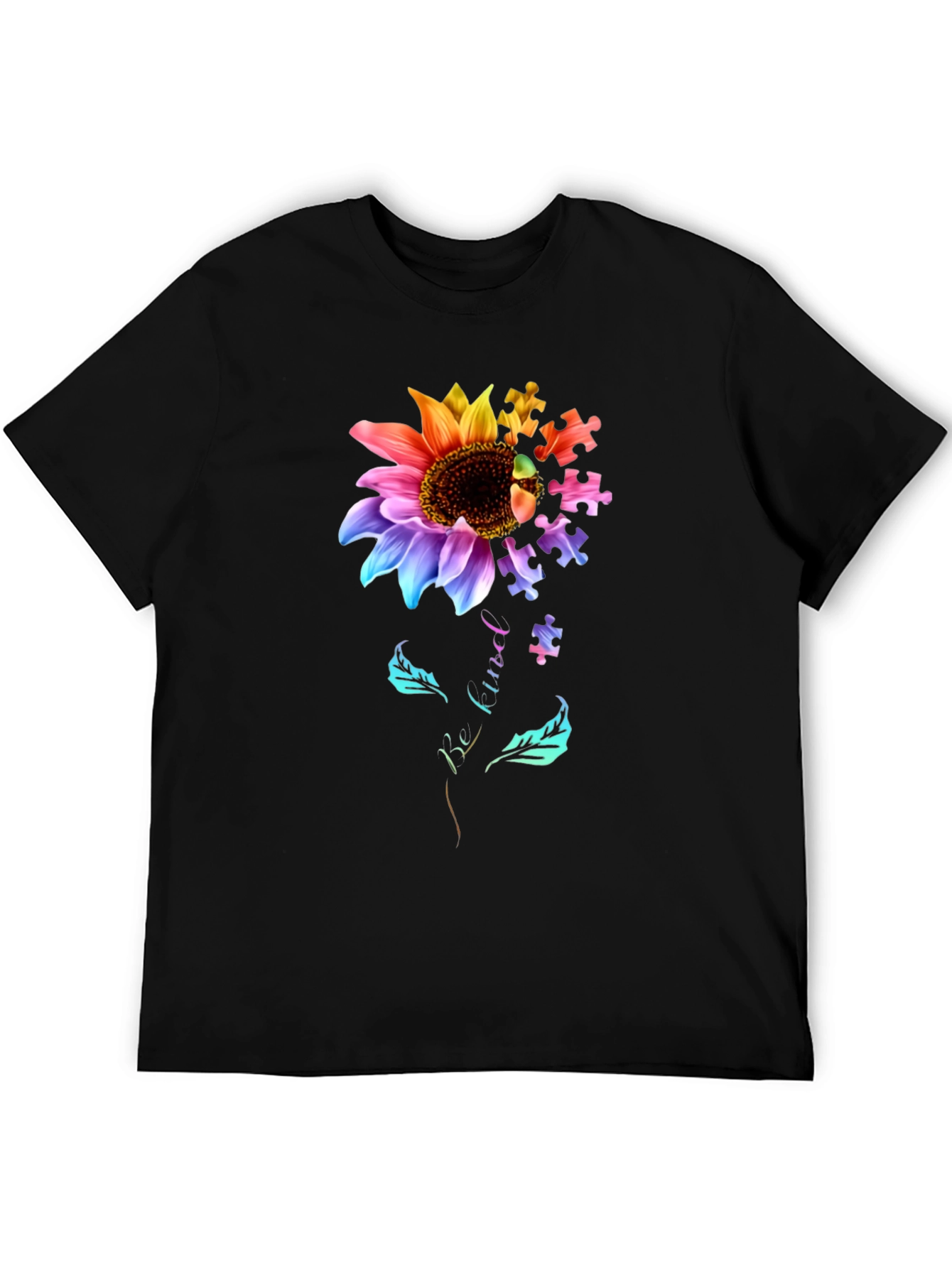 Autism Awareness Sunflower Puzzle Piece Graphic T-Shirt