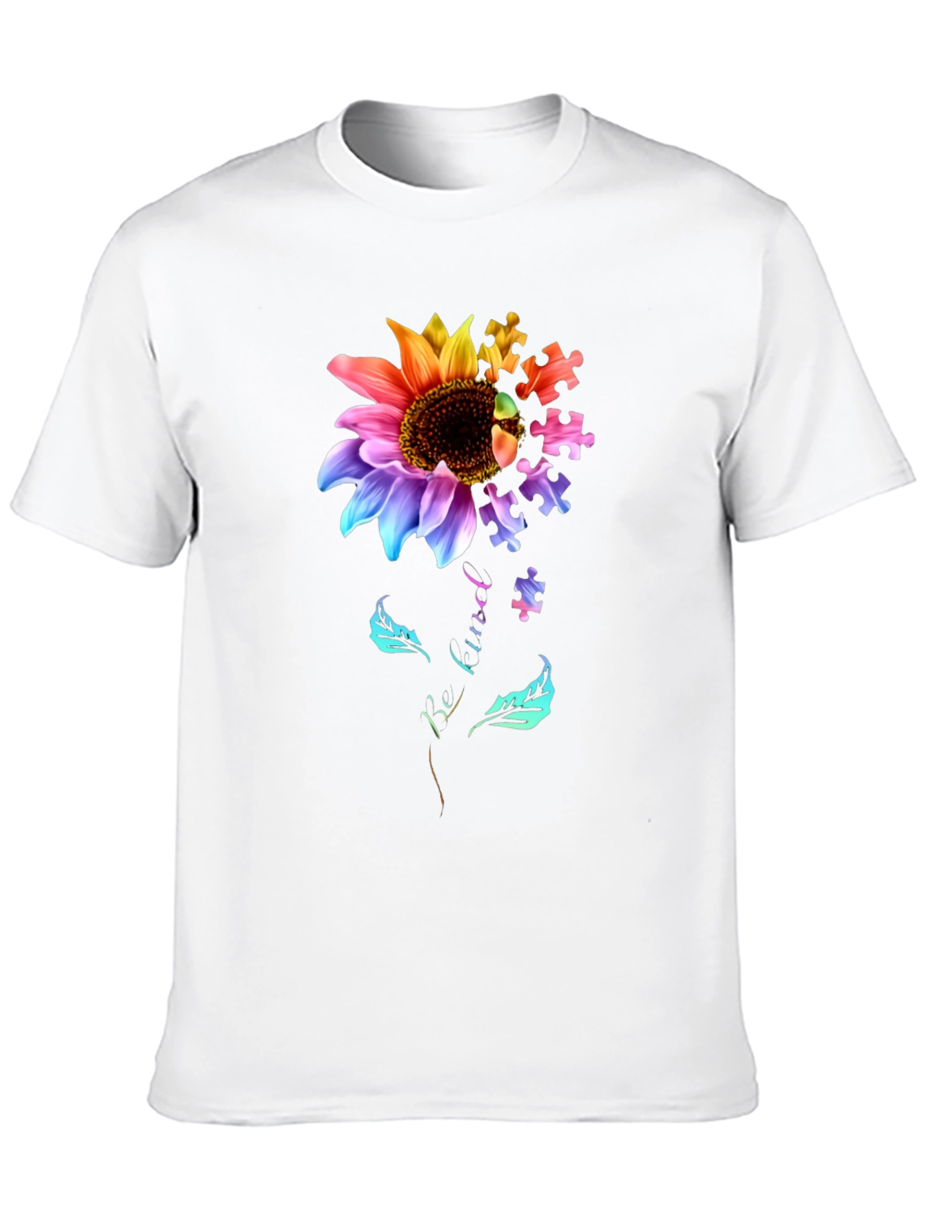 Autism Awareness Sunflower Puzzle Piece Graphic T-Shirt