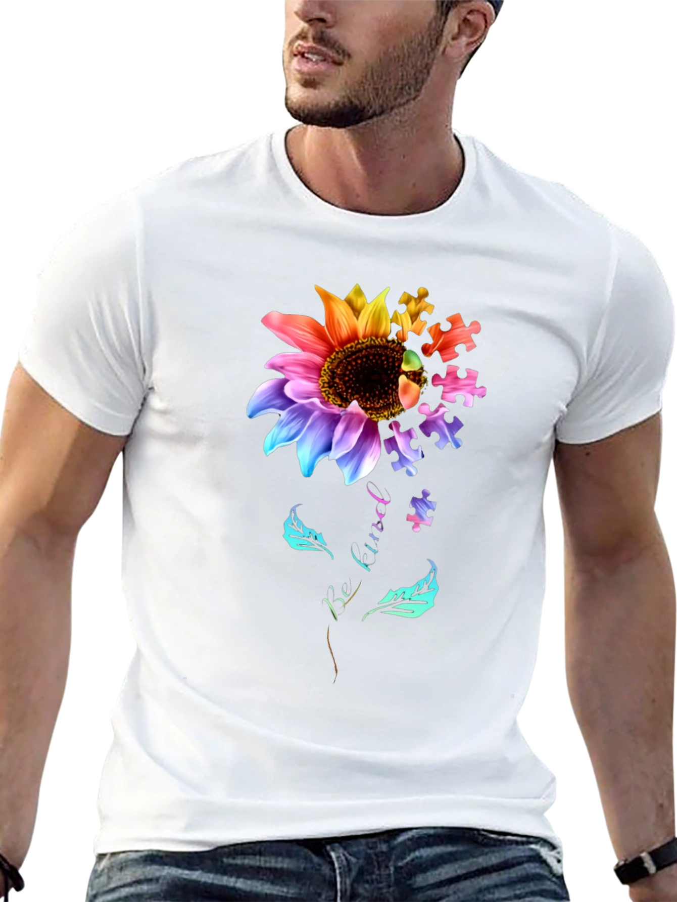 Autism Awareness Sunflower Puzzle Piece Graphic T-Shirt