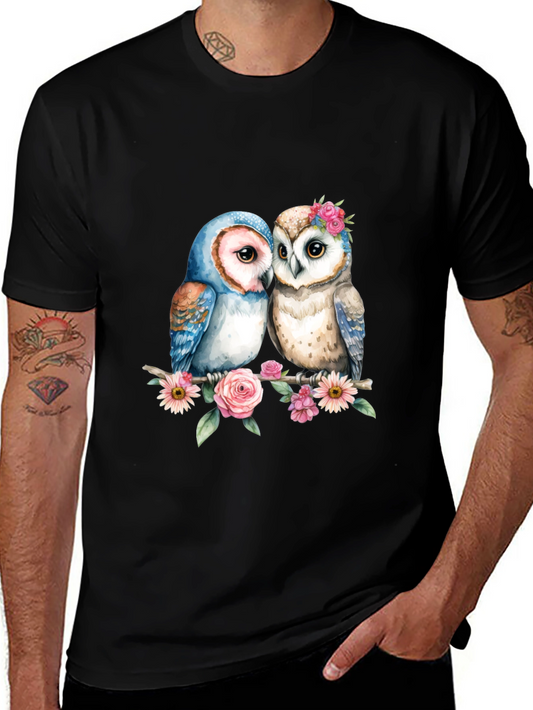 Floral Owl Couple Graphic T-Shirt