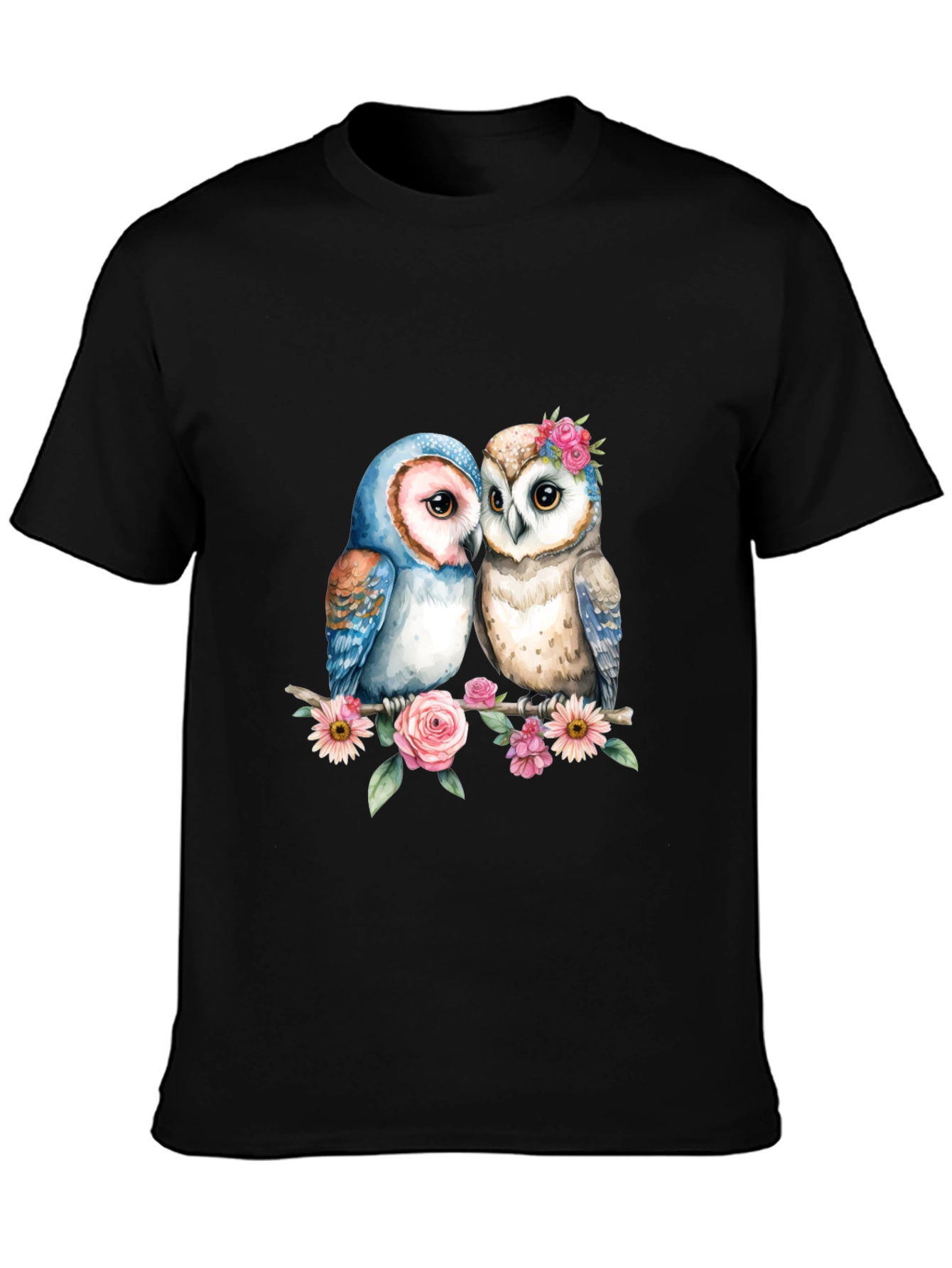 Floral Owl Couple Graphic T-Shirt