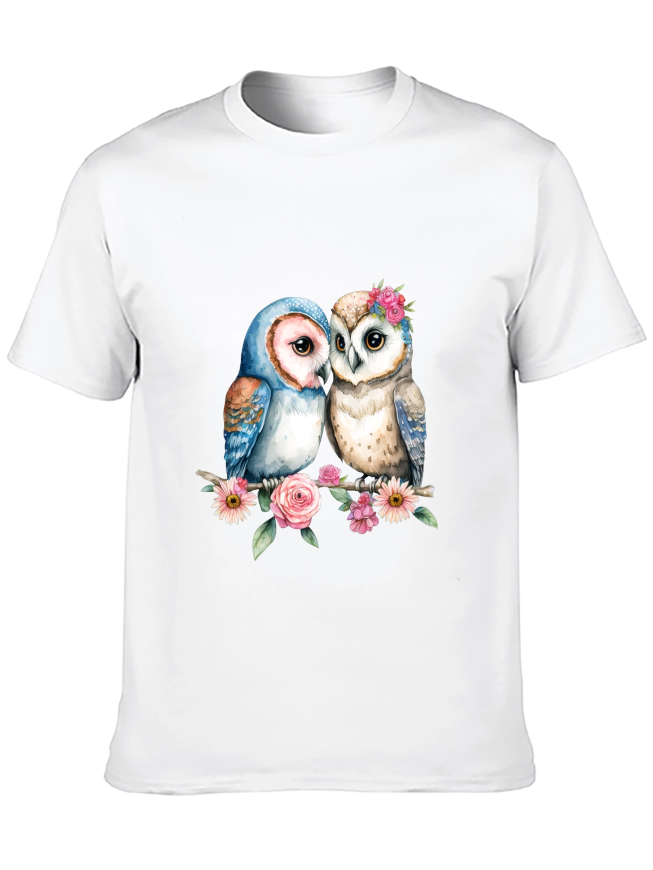 Floral Owl Couple Graphic T-Shirt
