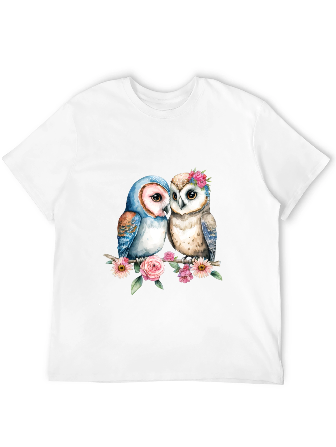 Floral Owl Couple Graphic T-Shirt