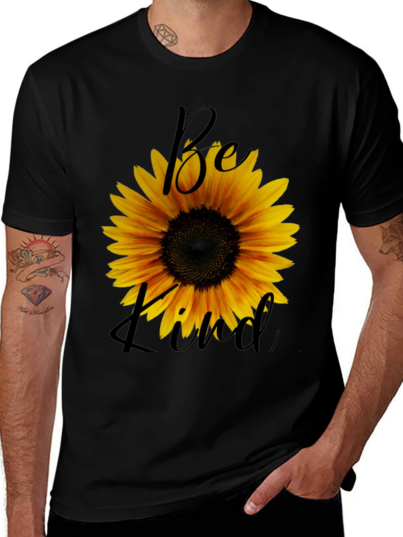Sunflower Be Kind Graphic Black T-Shirt