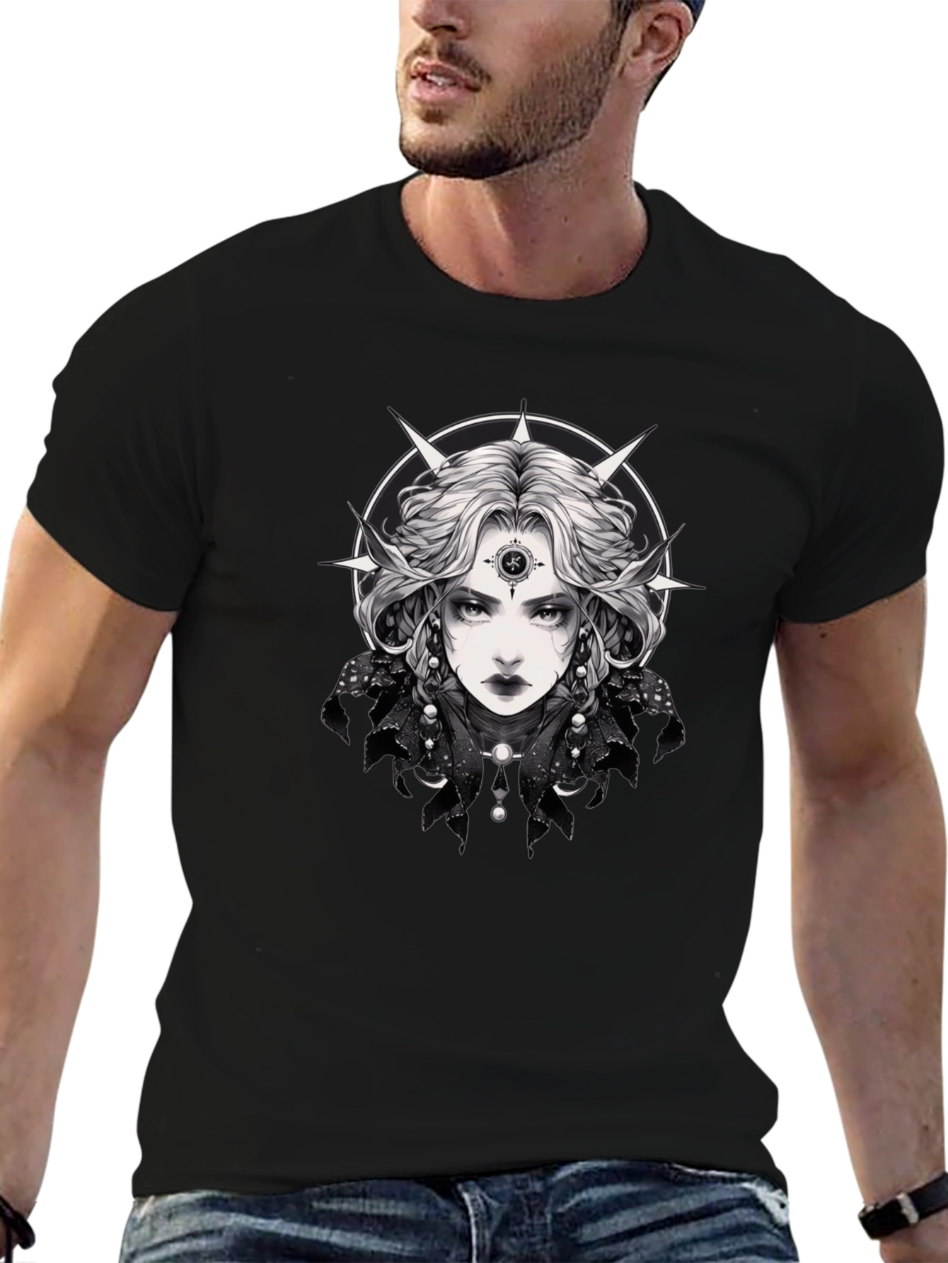 Gothic Witch Graphic Tee - Black Unisex T-Shirt