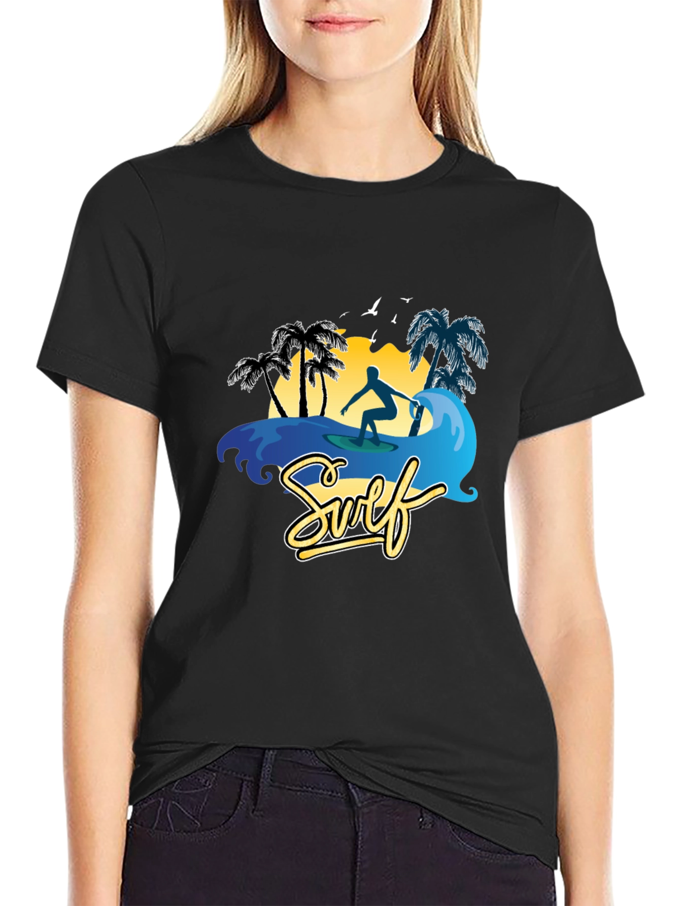 Surf Scene Graphic T-Shirt - Black
