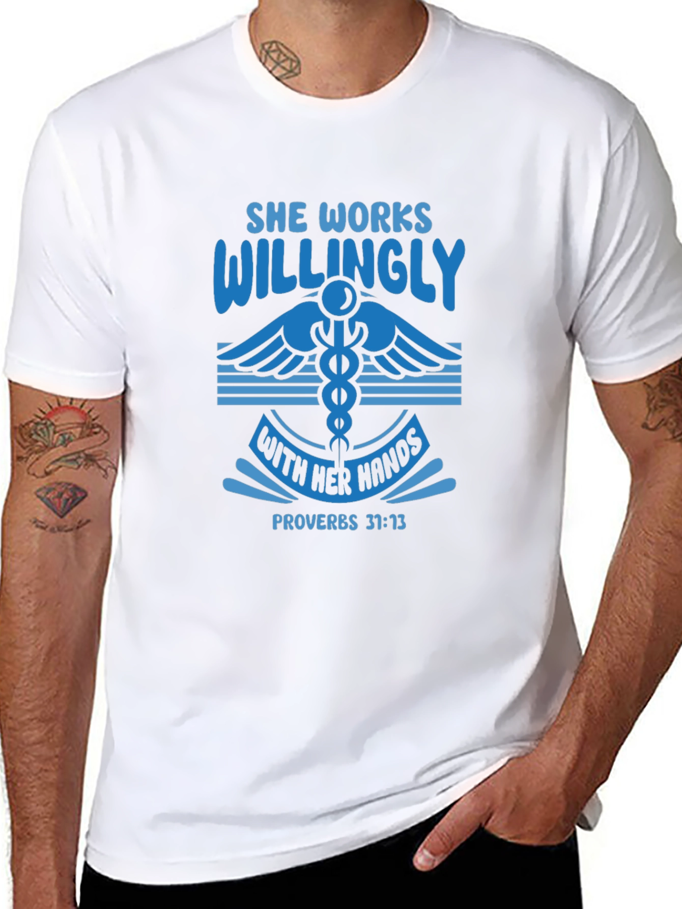 She Works Willingly T-Shirt Proverbs 31:13 Christian Gift