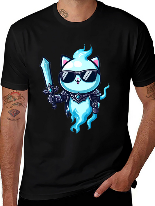 Cool Cat Warrior T-Shirt - Unique Graphic Tee