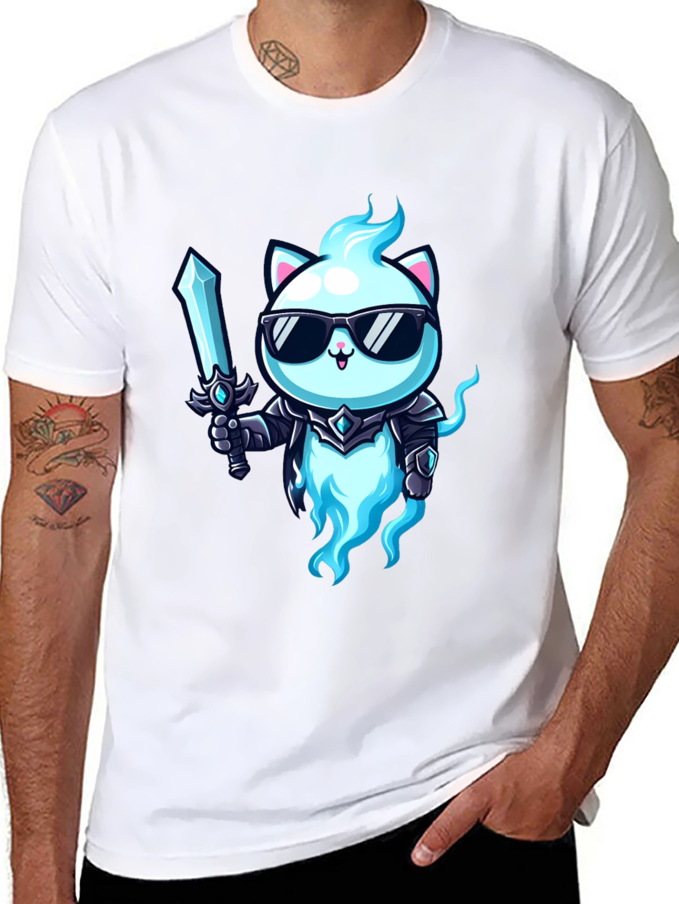 Cool Cat Warrior T-Shirt - Unique Graphic Tee