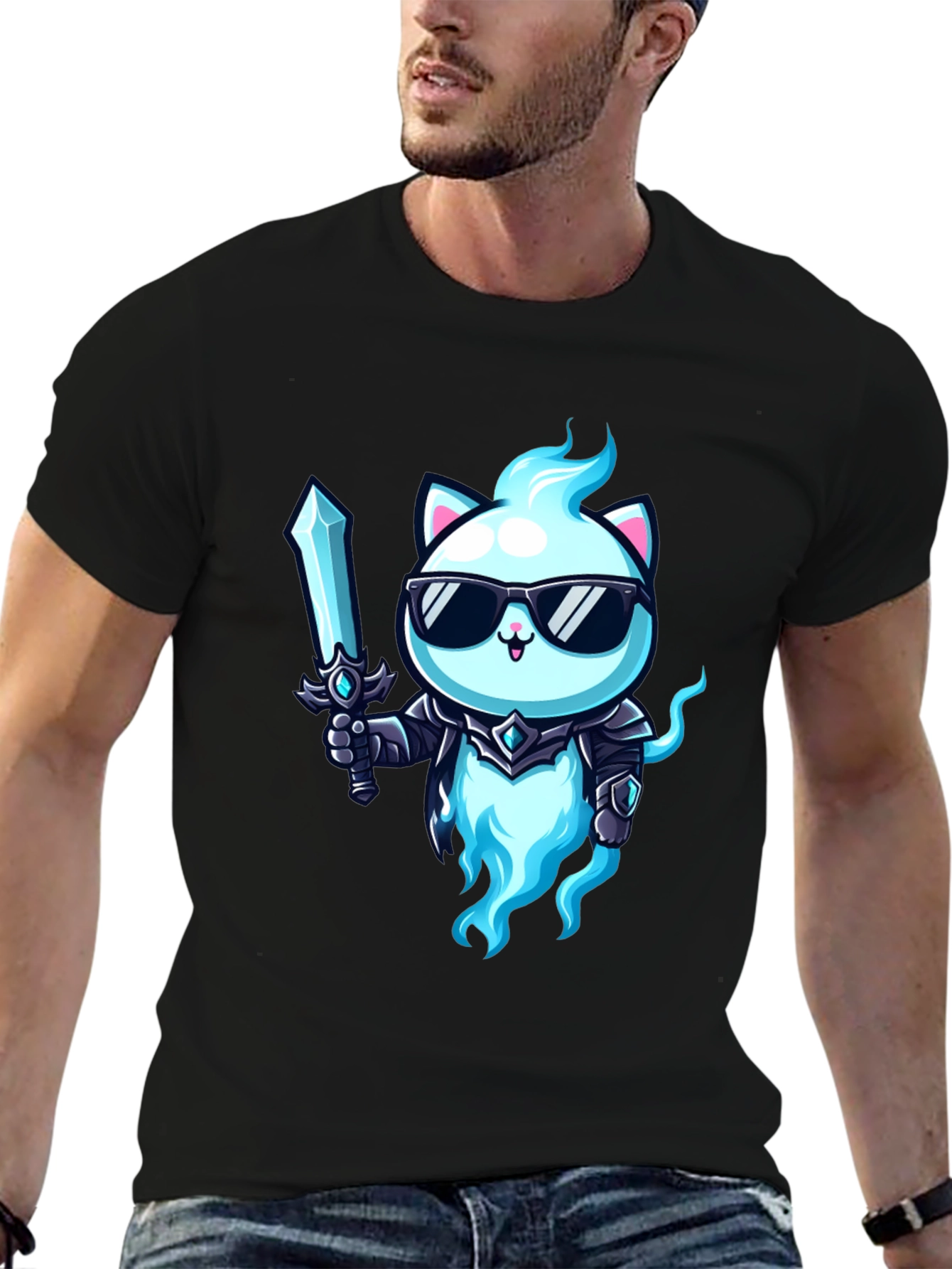 Cool Cat Warrior T-Shirt - Unique Graphic Tee