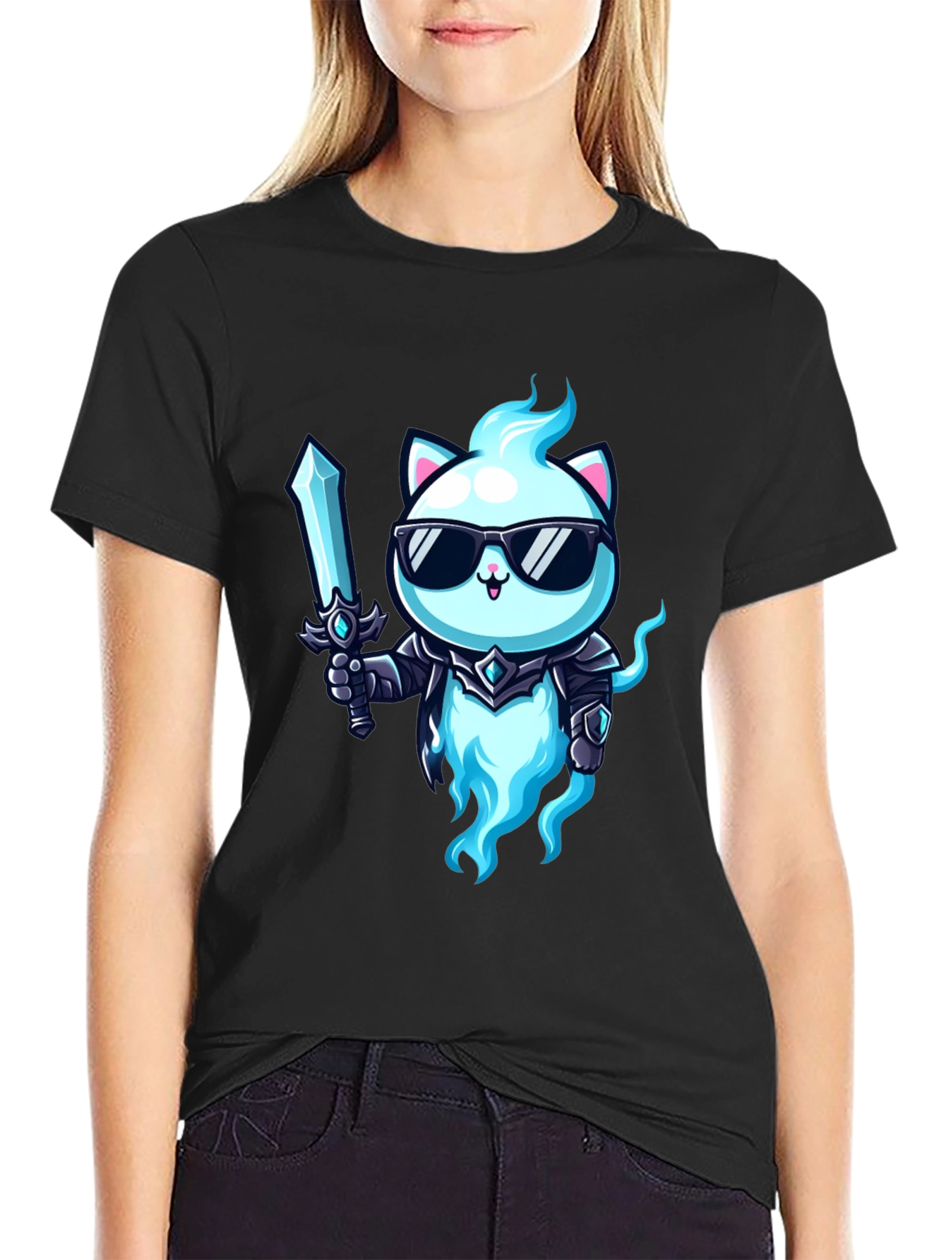 Cool Cat Warrior T-Shirt - Unique Graphic Tee