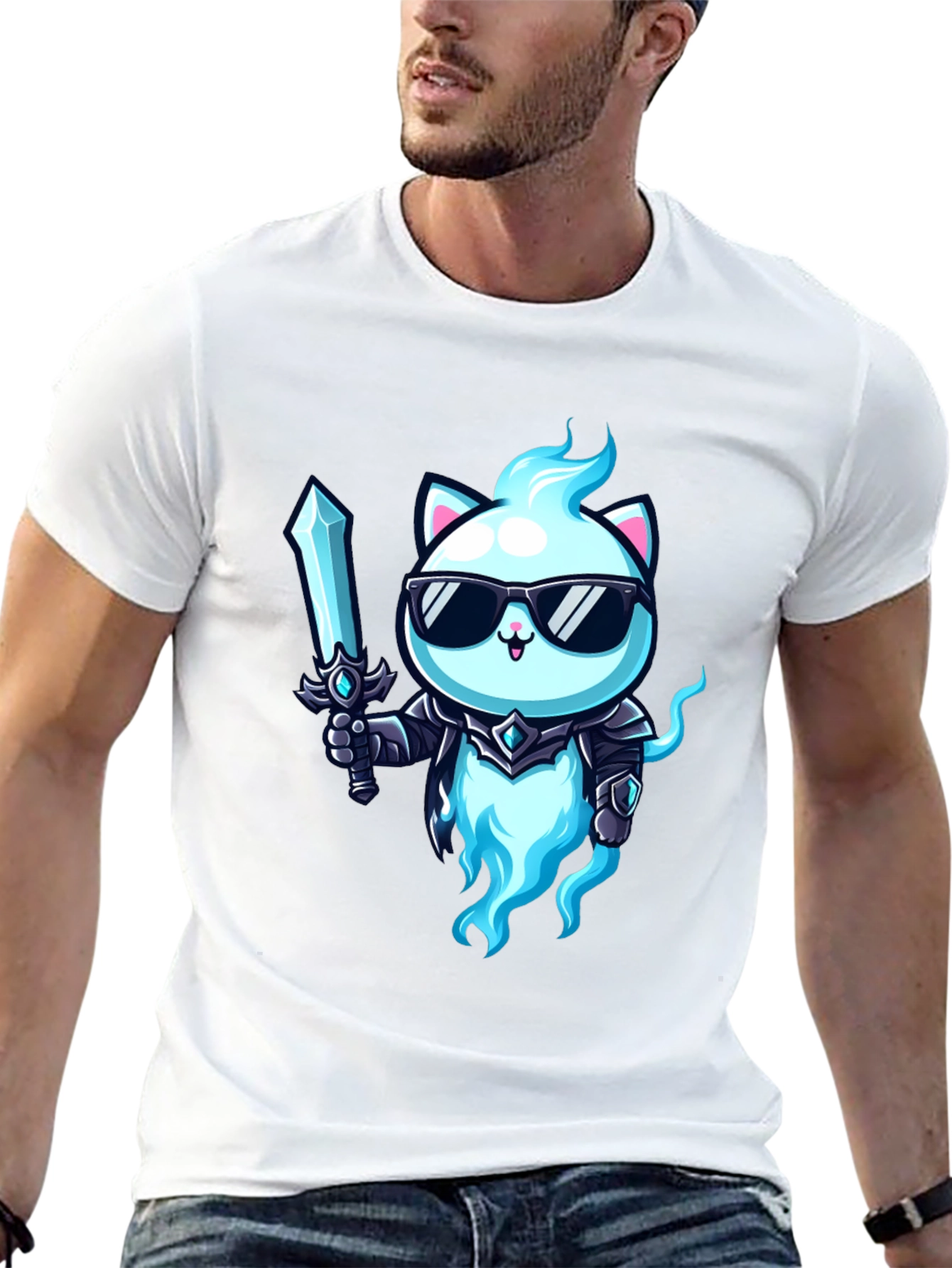 Cool Cat Warrior T-Shirt - Unique Graphic Tee