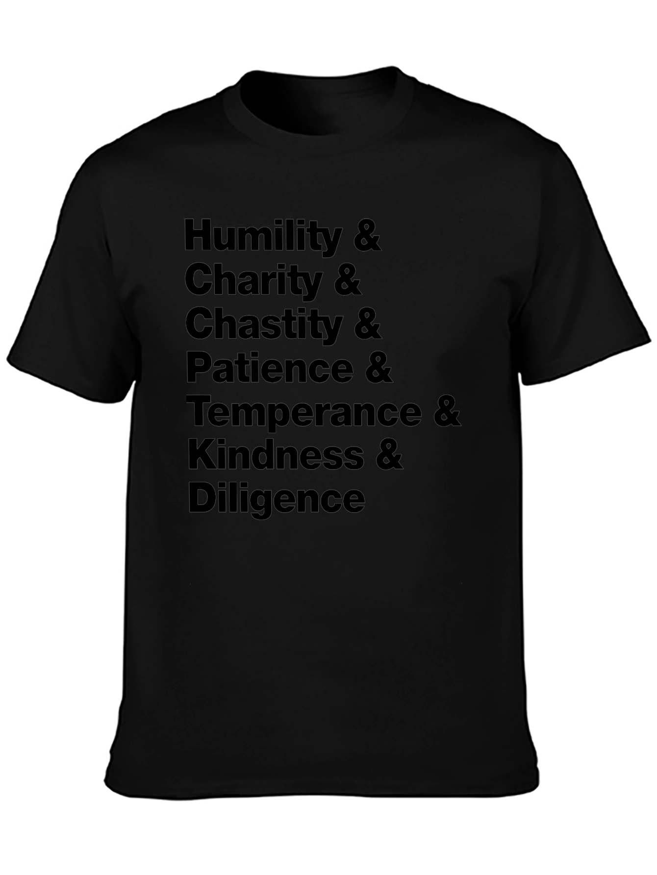 Virtues Black T-Shirt - Humility Charity Chastity